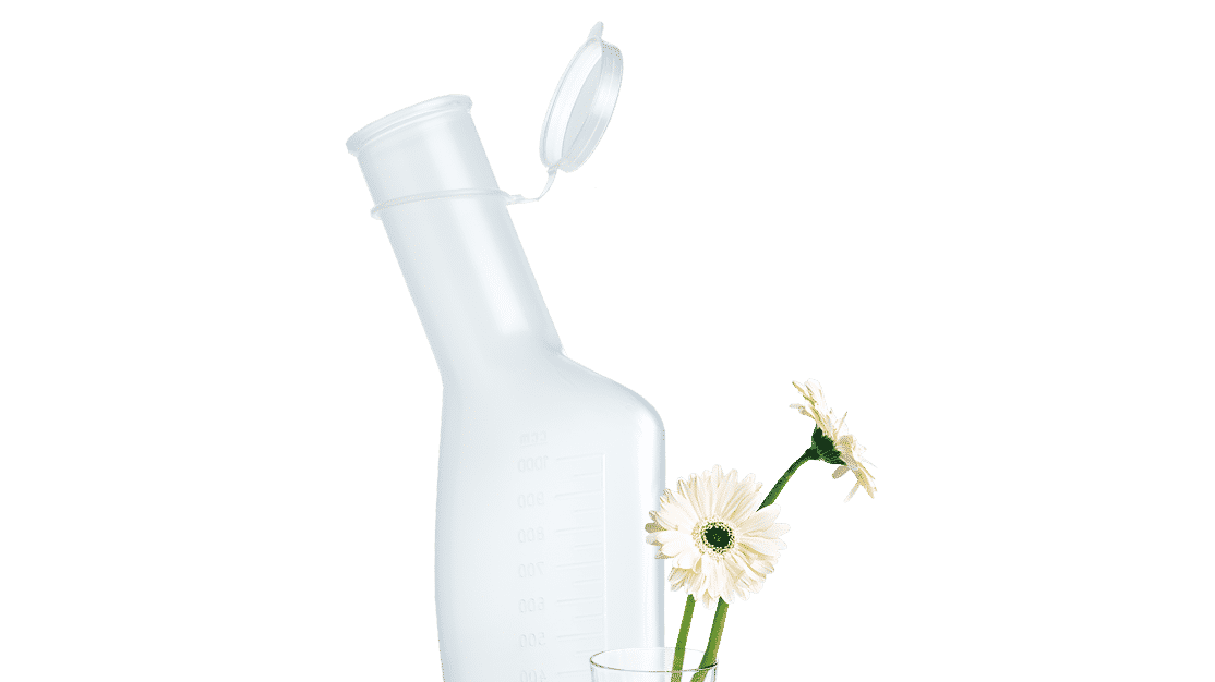 Blumen und Urinflasche
