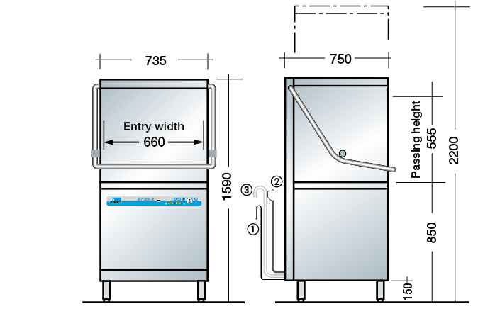 pass through dishwasher measurements