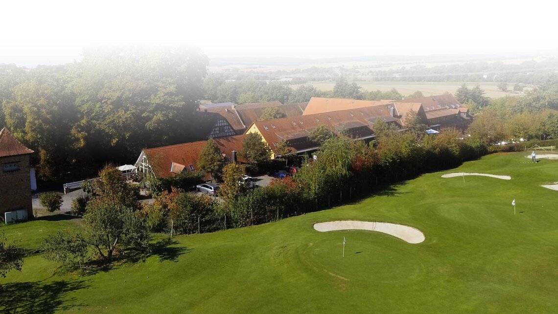 Aerial image of the Gut Hühnerhof golf course golf course at manor Hühnerhof