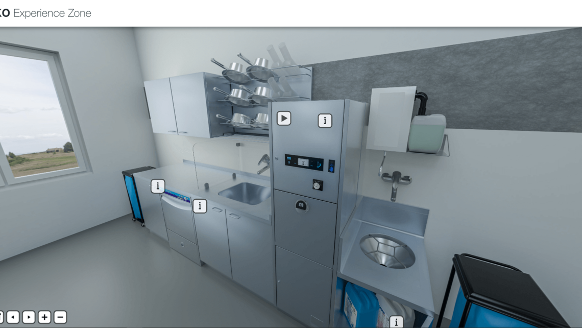 Meiko-Experience-Zone: Pflegearbeitsraum eines Krankenhauses mit Rein- und Unreinseite