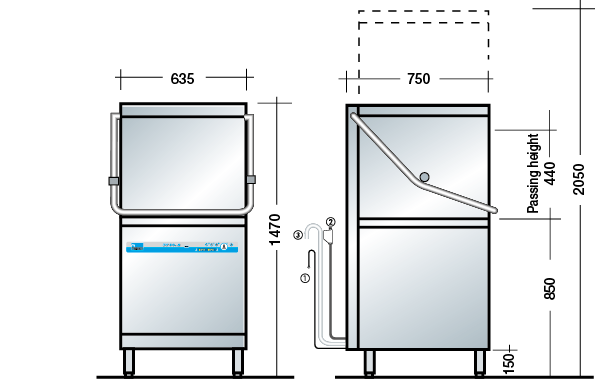 pass through dishwasher dimensions