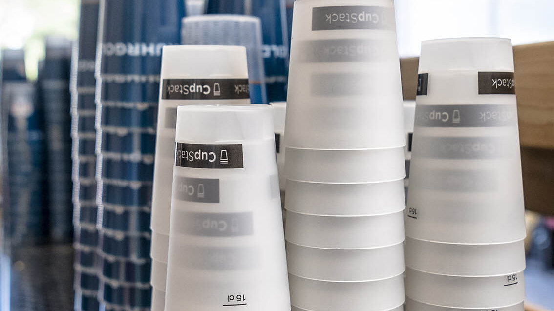 Reusable cups in a stack