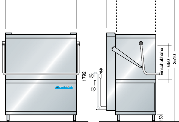 Universalspülmaschine DV 270.2 Massbild Universalspülmaschine DV 270.2 Massbild