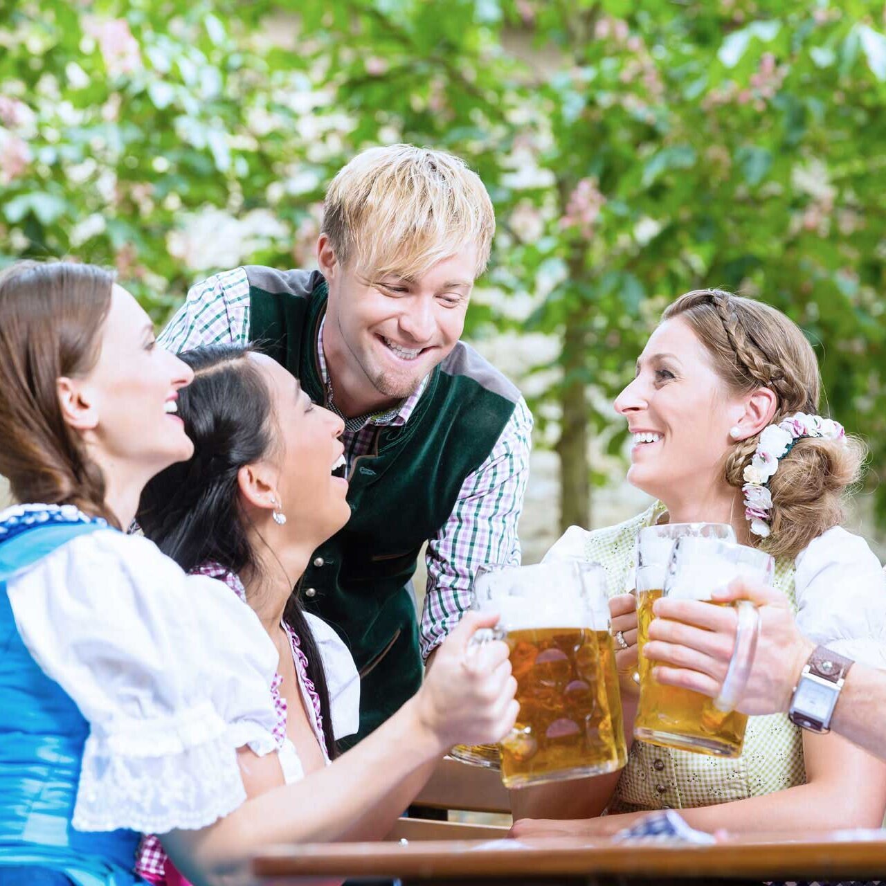 Enjoying beer with friends outside