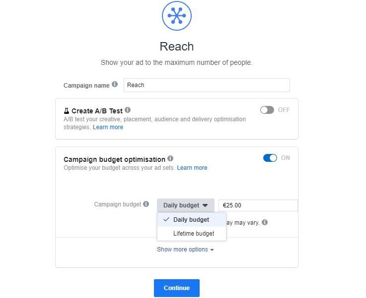 Creating FB Ads – secondly set your daily or total budget for the ad